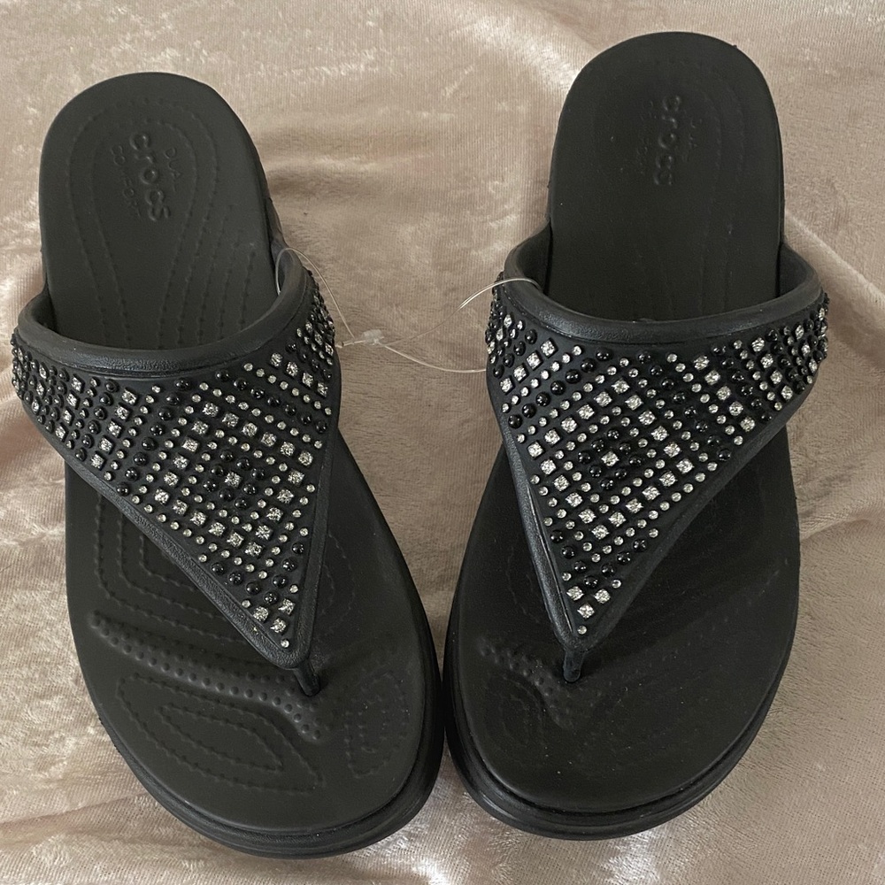 CROCS Black Studded Sandals